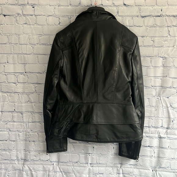 Italian Black Leather Zip Up Jacket Made by CURGÈ‎ size Woman LG or EU 46 NWT W6 - Picture 2 of 10